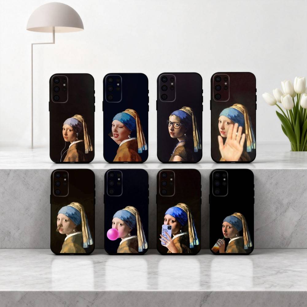 P-Painting A-Art V-Vermeer G-Girl Phone Case For Samsung S25,24,23,22,30,21,10,9,Ultra,Plus,Lite,FE,4,5 G Soft Black Case