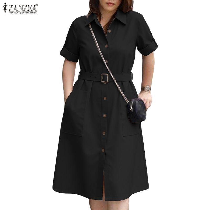 ZANZEA Abito camicia casual da donna a maniche corte con colletto rovesciato