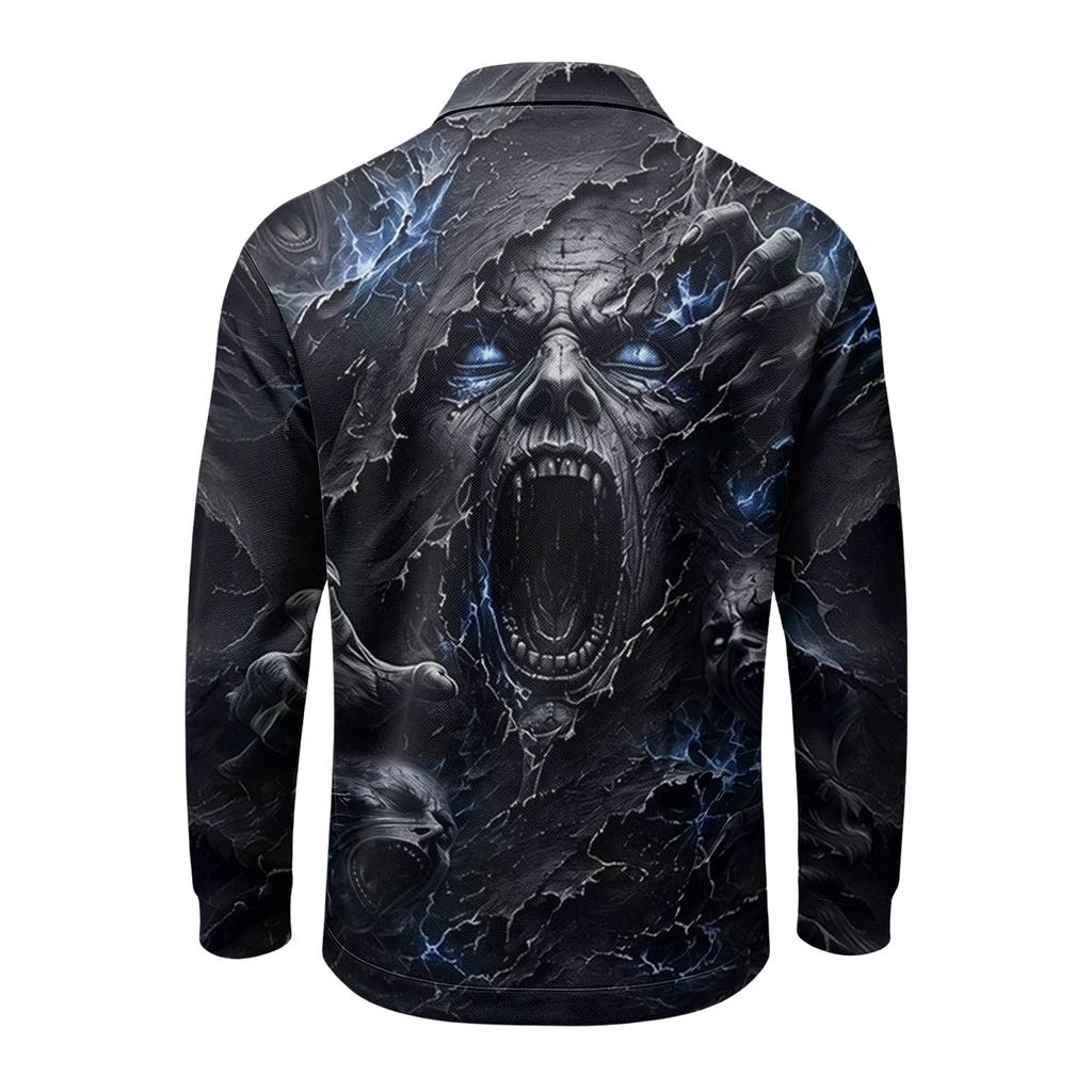 Men's Quick Dry Mesh Long Sleeve Golf Shirt Halloween Print