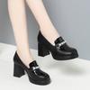 Vintage British Style Deep Mouth Patent Leather Shoes Women Pumps Spring Block Loafers Office High Heels Shoes