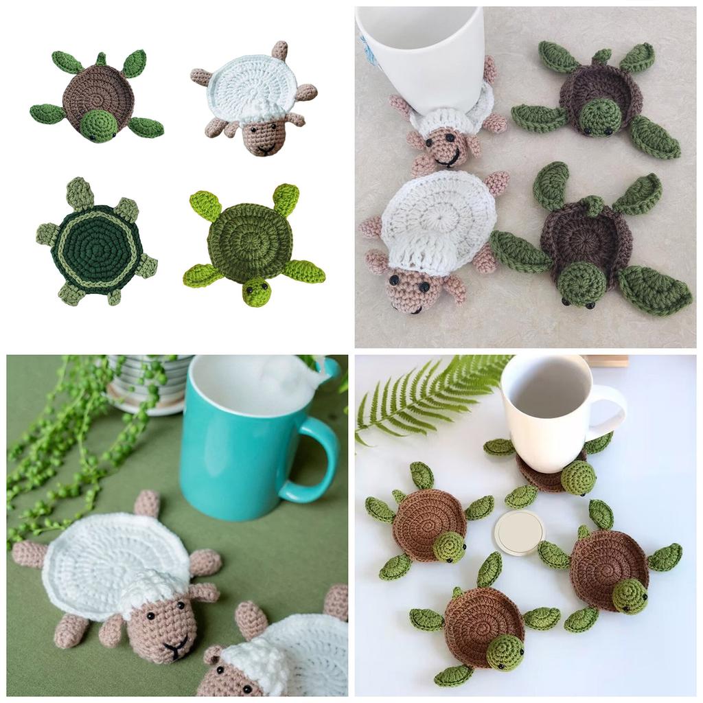 Heat Insulating Cup Mat Hand Knitted Coaster Delightful Turtle/Lamb Shape Cup Coaster Cup Pads Wool Material for Cup