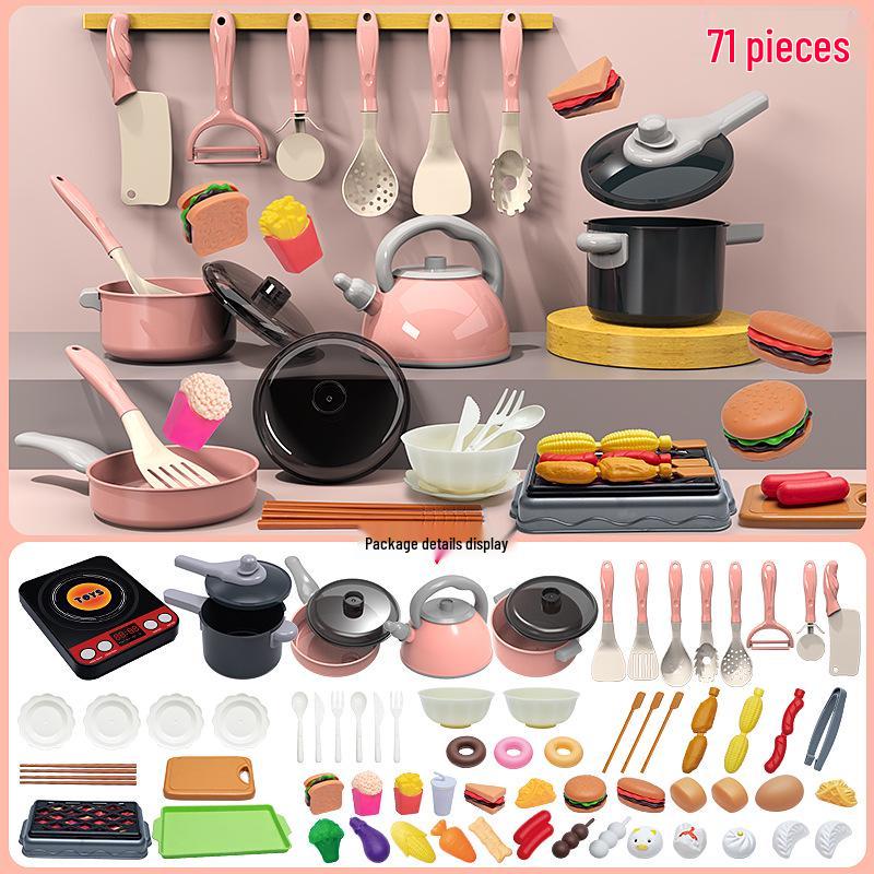 Large Pink Simulation Kitchen Playset for Kids: Includes Pressure Cooker, Induction Cooker, and Rice Cooker for Boys and Girls.