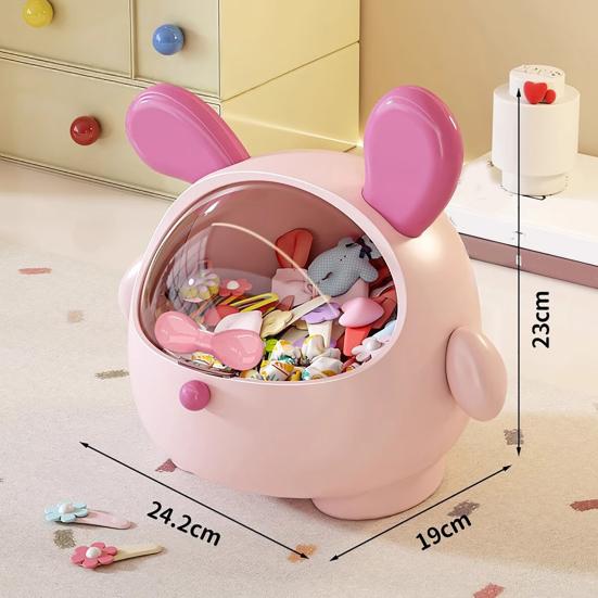 Aufbewahrungsbox mit transparentem Schiebedeckel Organizer Niedliches Cartoon-Ohren-Design Ordentliche Box für Schreibtischorganisation Snacks