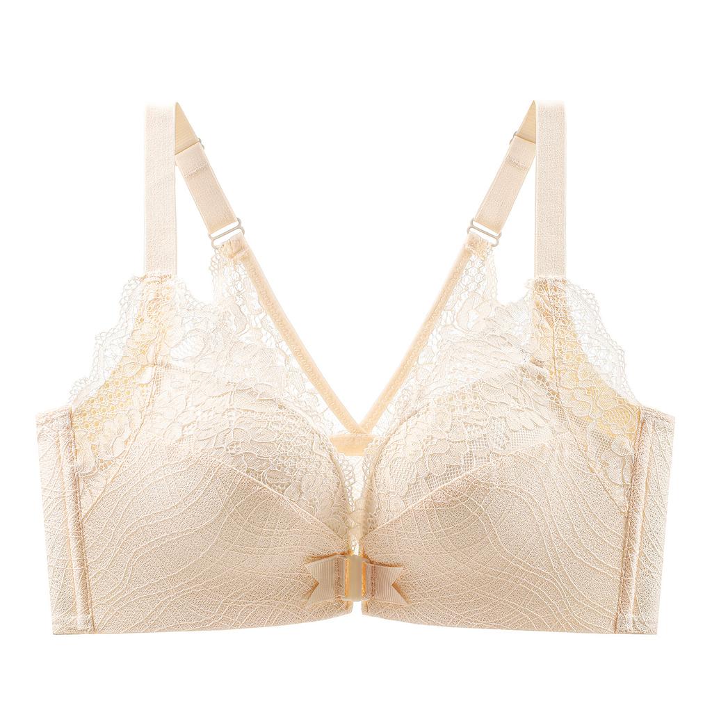 Gathering Bra Women's Front Button Bra Underwear Sexy V-shaped Bra Lace Sexy and Beautiful Back Bra Push Up Bra