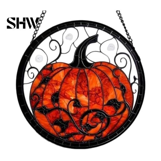 Unique Wall Hanging Art Retro Halloween Pendant, Ghost/Bat/Spider Web/Pumpkin Head Print, Old School Horror Room Decor Vintage Acrylic Ornament