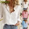 Damen Mode Lässig Einfarbiger Druck Langarm POLO Kragen Blusen & Hemden Internationales Design