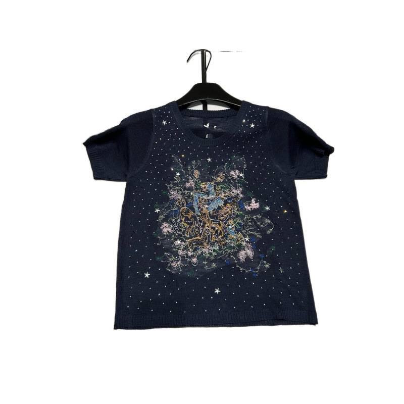 D Brand Women's European Style Luxury Knit Round Neck Short Sleeve T-Shirt