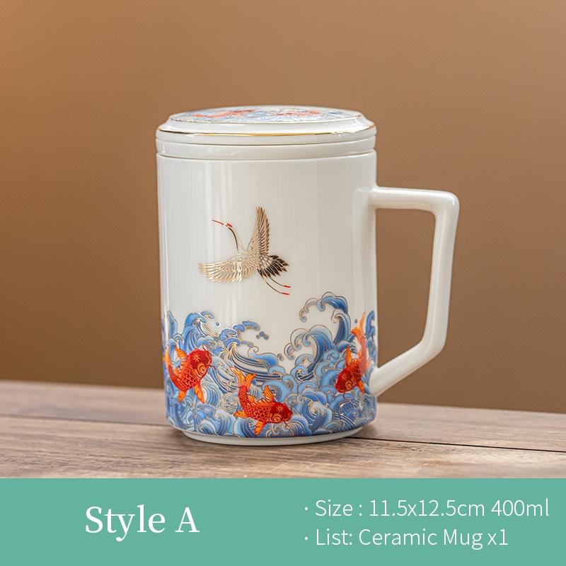 

Керамическая кружка 400 мл Большой вместимости Офисная чашка с фильтром Чайная чашка A