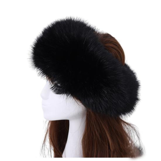 Women Hat Faux Fur Empty Top Solid Color Elasticity Thickened Headband