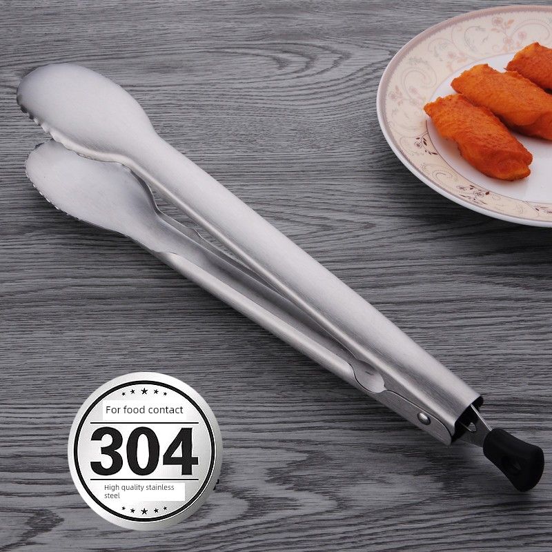 Thickened Sus304 Stainless Steel Tongs 304 Round Head Bread Tongs Baking Tools Barbecue Tongs Steak Tongs Food Tongs