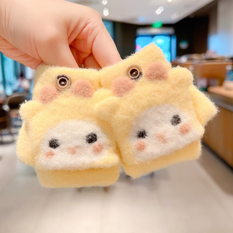 Autumn and winter cartoon fruit children's flip gloves open fingers outdoor cold-proof boys and girls baby children half-finger warm gloves