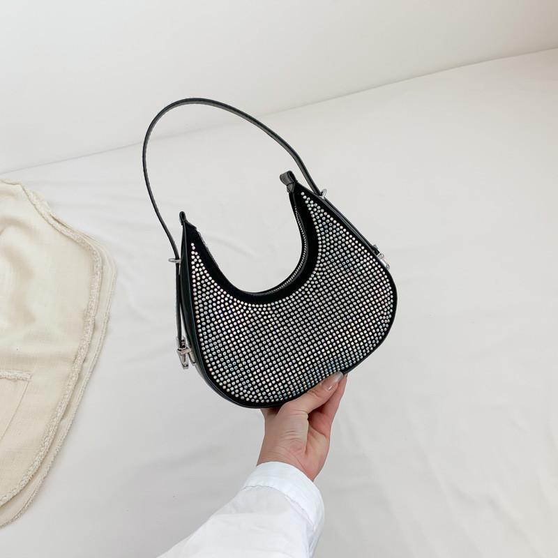 Stylish Street Fashion Pu Hobo Bag For Women 2023 Crescent Handbag Black Silver Colorful