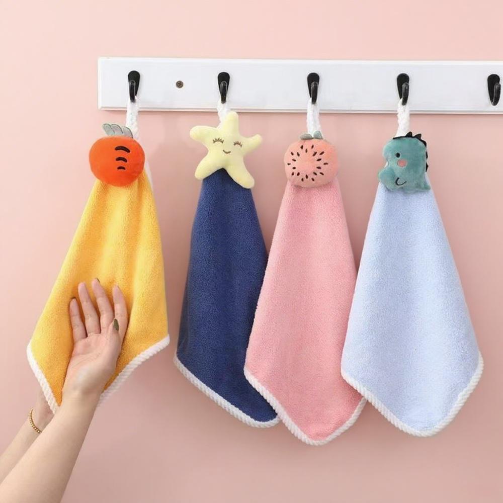 1/4Pcs Cute Blue Dinosaur Hanging Type Super Absorbent Coral Towel Cute Cartoon Design For Home Use Baby Hand Cleanning Wipe
