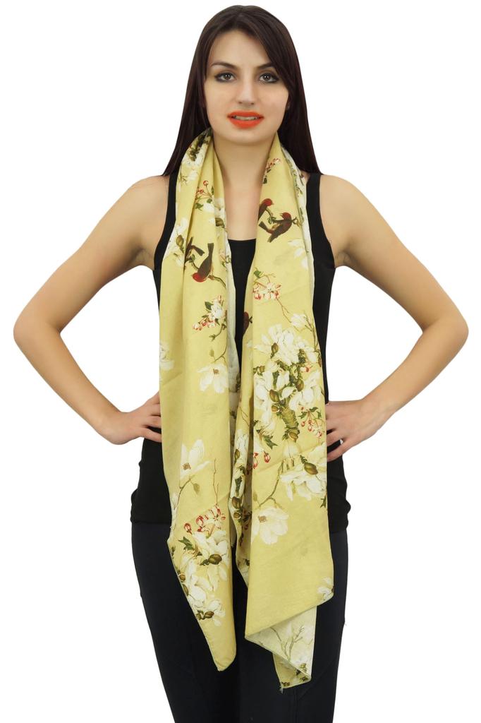 Phagun Floral & Bird Print Women Neck Wrap Scarf Sarong Cotton Voile