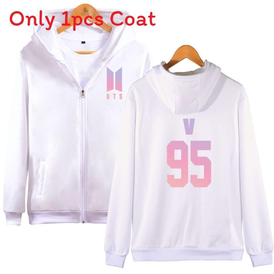 Sweat à capuche avec fermeture éclair et motif BTS pour adolescents, style décontracté