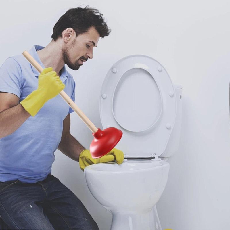 2 Stück Extra Langer Holzgriff Pömpel für Toiletten und Spülen Klempner Freimachwerkzeug zur Entfernung hartnäckiger Verstopfungen
