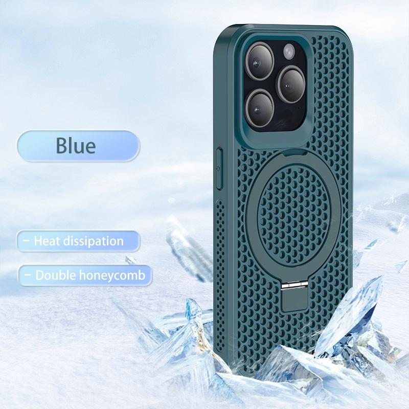 Magnetische Wärmeableitung Atmungsaktives Netz-Ständer-Rückseiten-Case für iPhone 16 15 13 12 11 Pro Max Pro16 Plus Kabelloses Ladecover