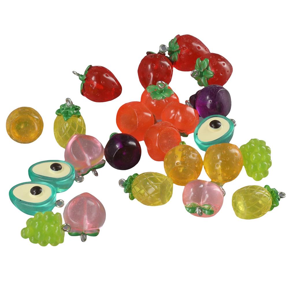 

40шт 40шт небольшой кулон клубничные бусины брелок 3D смолы фрукты подвески ожерелье
