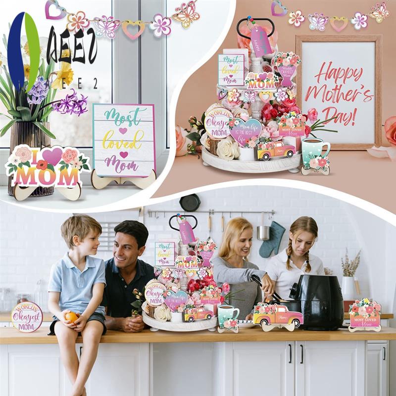 

AEE2-Mother s Day Tray Wooden Crafts Layered Tray Decoration Home Pendant Creatives Decoration