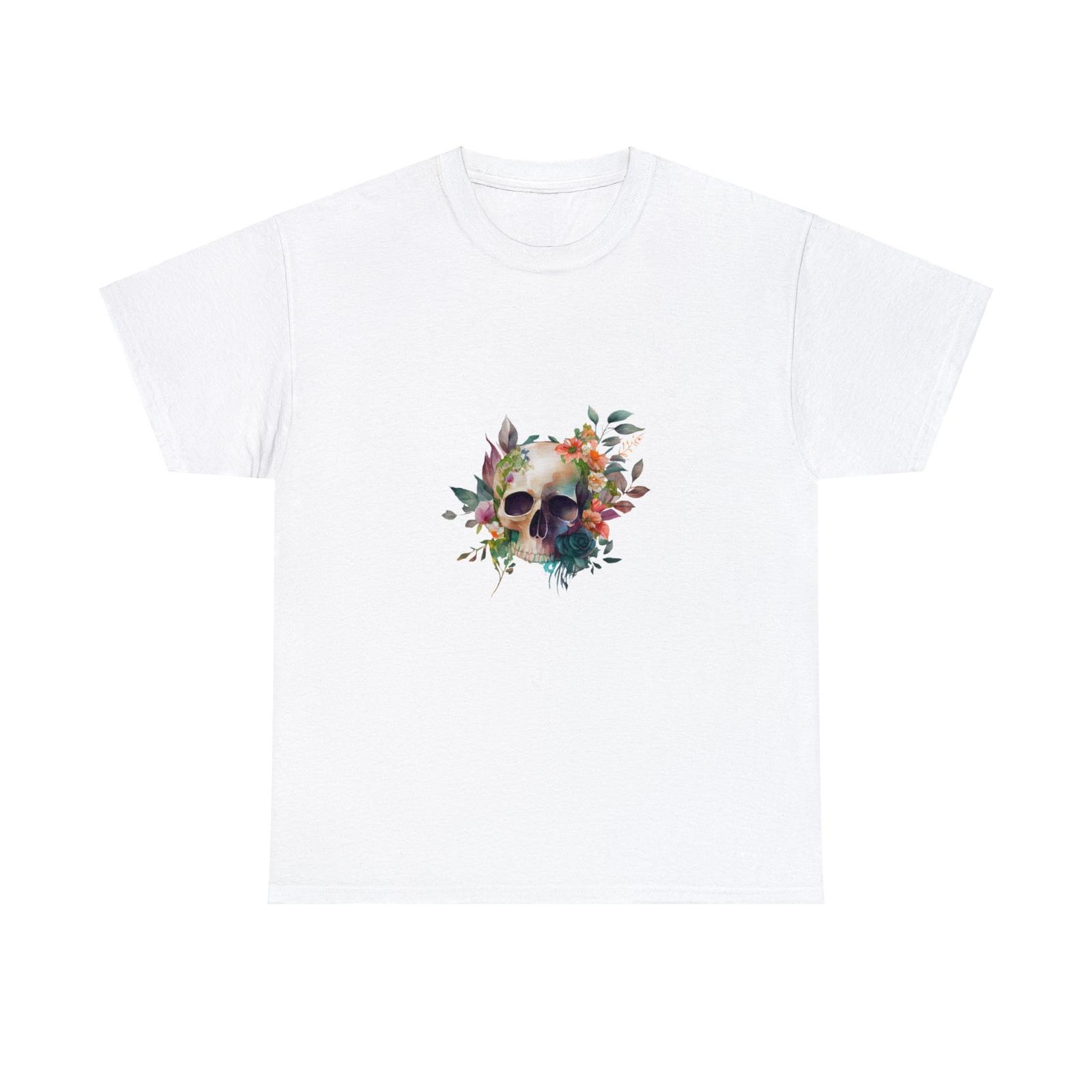 

Beige Watercolor Illustration Skull and Flowers T-Shirt 5XL різнокольоровий