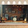 Vintage Music Studio Tapestry, Brick Wall with Guitars & Drum Set Background Cloth, Room Decor