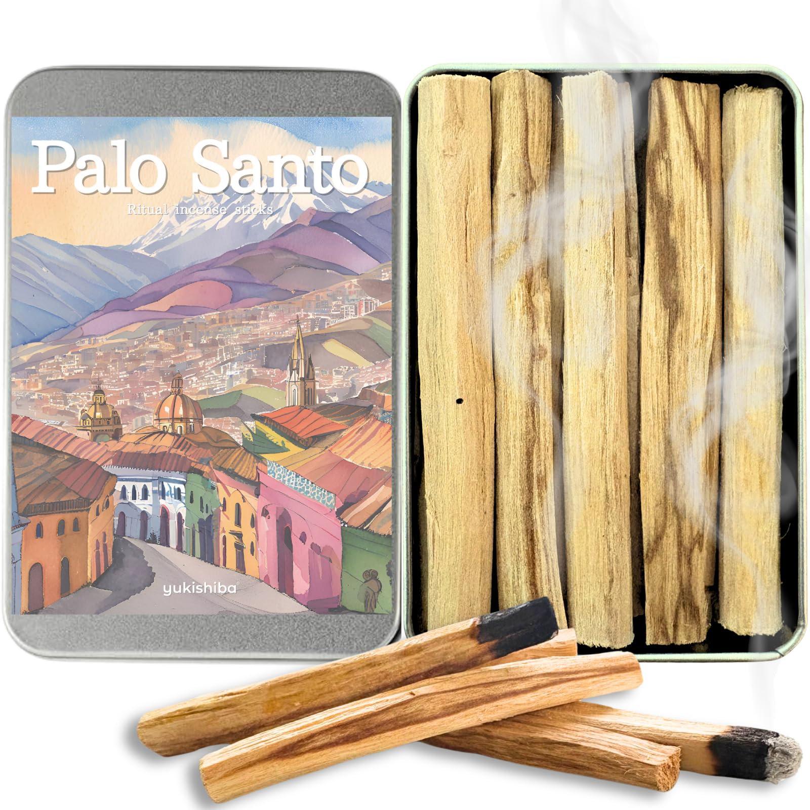 

Гарантированно подлинная палочка благовоний Пало Санто, доступная в 8 различных крышках, которые также служат подставкой, Древесина гор, ок.. 50г, очищающий, благовония,