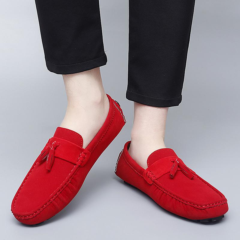 Fashion New Style Men Business Loafers Suede Leather Slip On Flats Handmade Casual Shoes Formal Wedding Driving Shoes Breath Moccasins