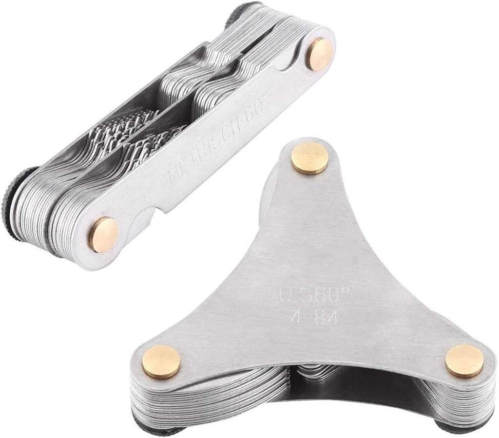 2 Pack Thread Pitch Gauge Stainless Steel Screw Pitch Measuring Tool One America SAE Type and One Metric & Inch Tape