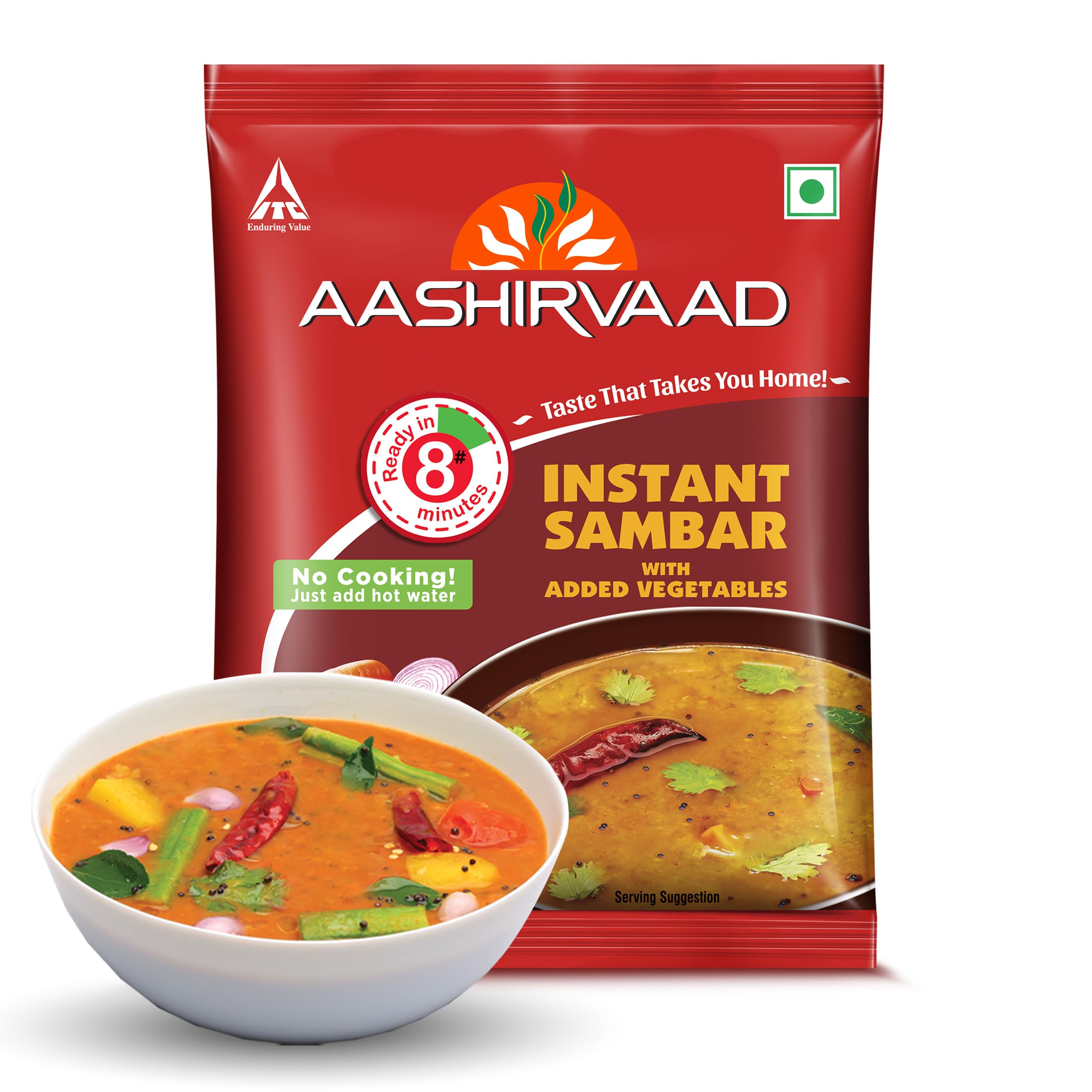 

Aashirvaad Instant Sambar with Added Vegetables, Ready to Eat, Goodness of Dals, No Added Preservatives, Ready in 8 Minutes, 30g