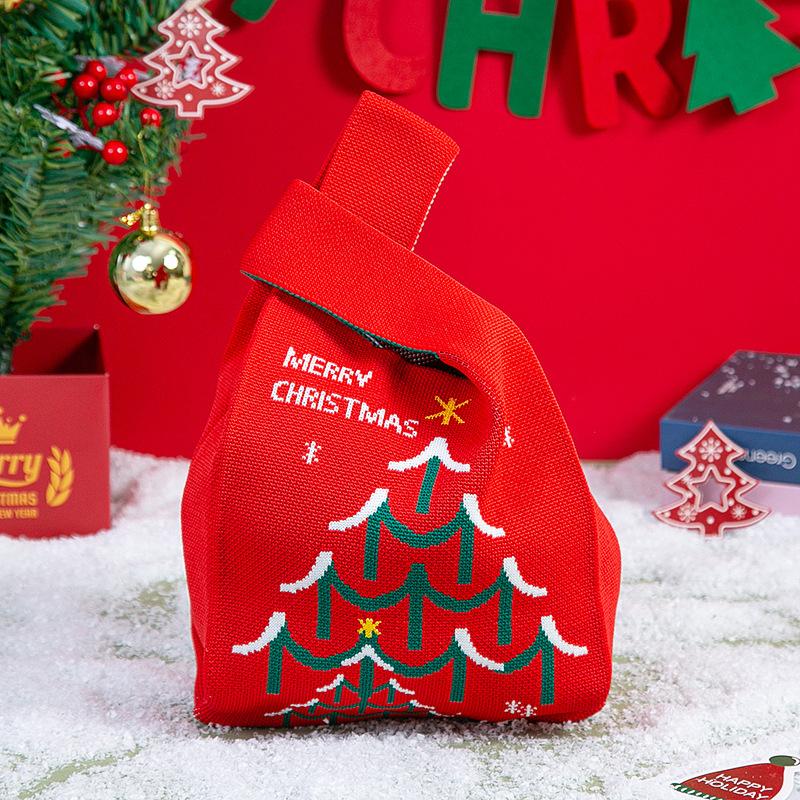 Christmas Festival Knitted Gift Bag Handheld Candy Bag Women Mini Knot Wrist Bag Cute Knitted Tote Bag Reusable Shopping Bags 677₽