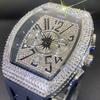 Full Diamond Hip Hop Wine Barrel Multifunctional Chronograph Large Dial Silicone Strap Watch