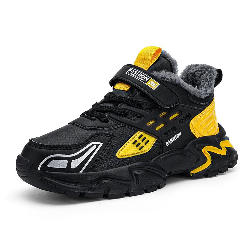 Fashion boys' new four-season sports shoes leather mesh velvet non-slip and wear-resistant casual sports shoes