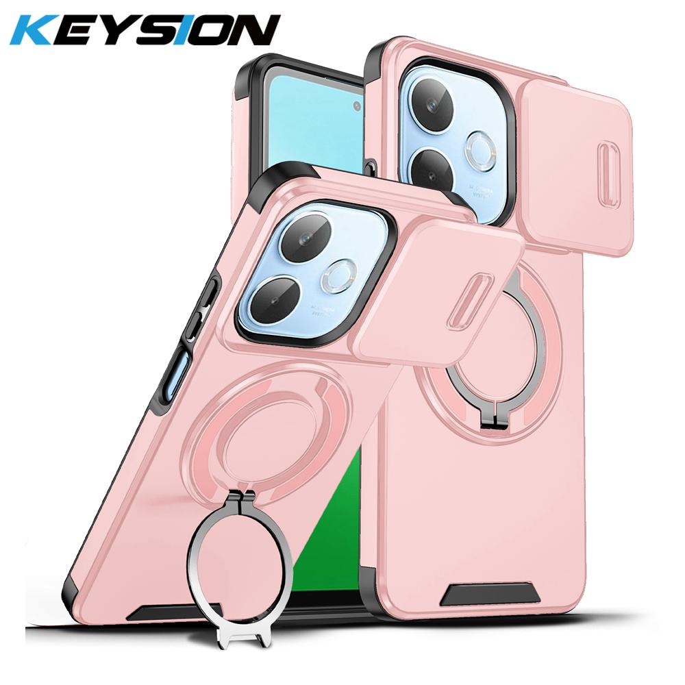 KEYSION 360° Rotating Ring Stand Phone Case for OPPO A5 Pro 5G Slide Camera Protection Magnetic Shockproof Back Cover for OPPO A5 Pro