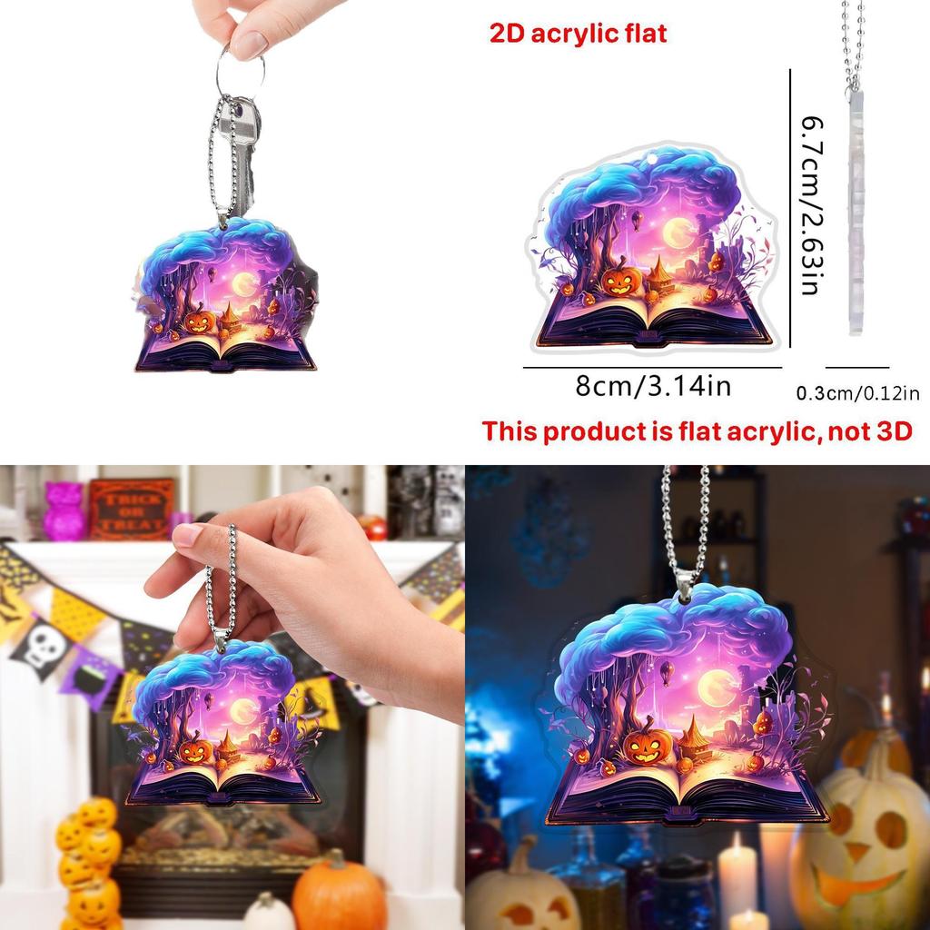 Magic Halloween Themed Book Pumpkin Pattern Acrylic Pendant For Decor Holiday
