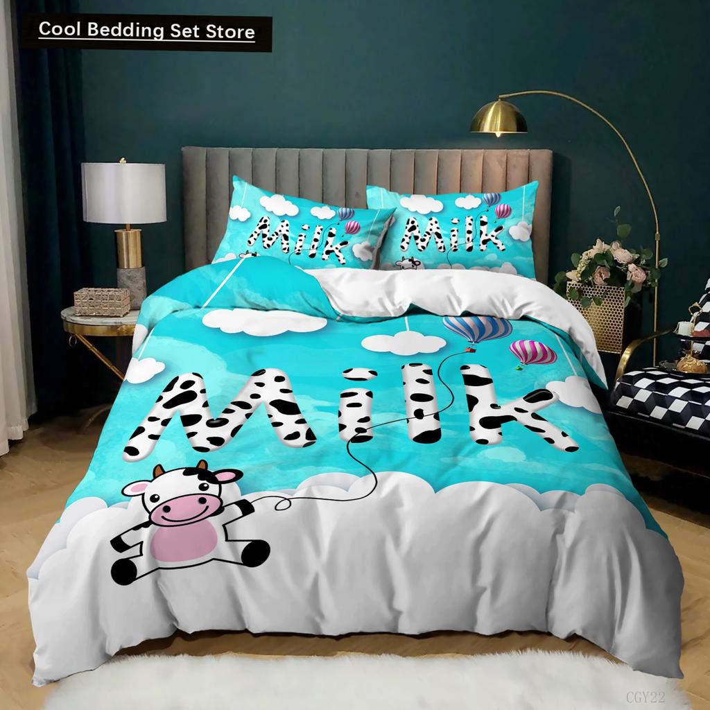 Milk Cow Duvet Cover King Queen Size Cute Cartoon Cows Bedding Set for Kids Farmhouse Rustic Animal 2/3pcs Polyester Quilt Cover