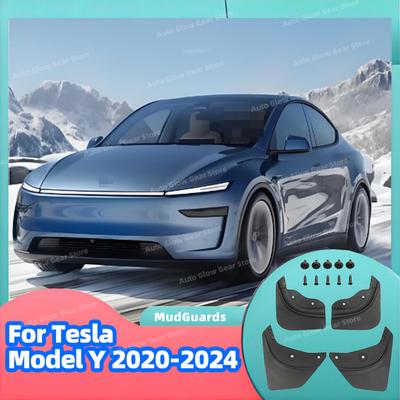 1Set Mud Flaps For Tesla Model Y   -2024 Splash Guards Fender No Drilling No Tape All Weather Mudflaps Accessories