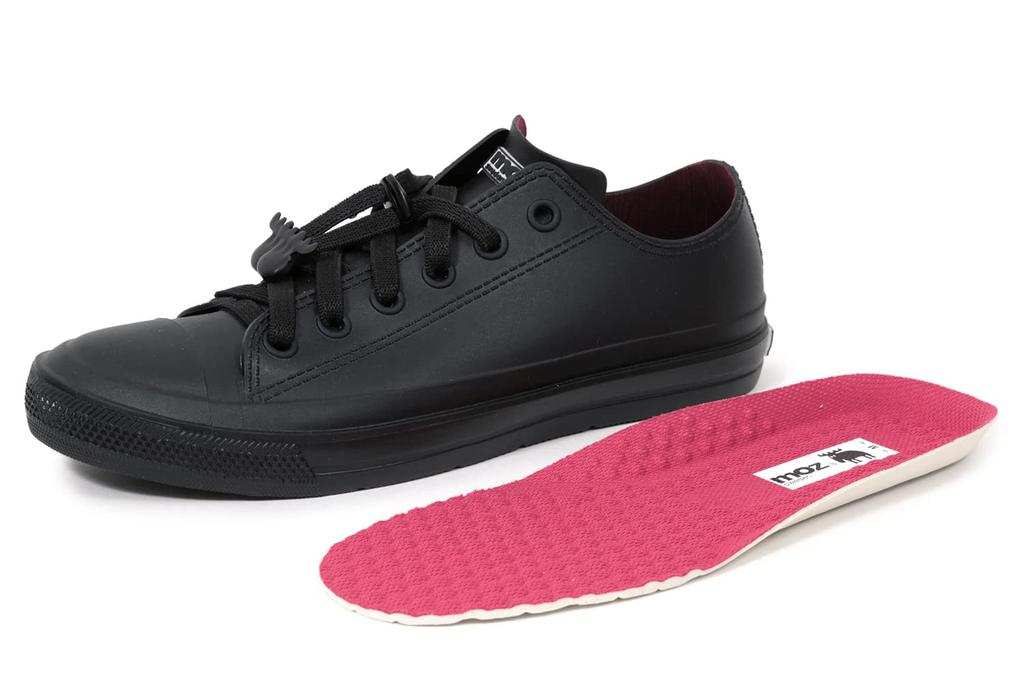 Akiriko MOZ Rain Sneakers with Elastic Moose with Original Size L Shoes, Laces, Charm, Low-Cut, Insole, Women's, Black,