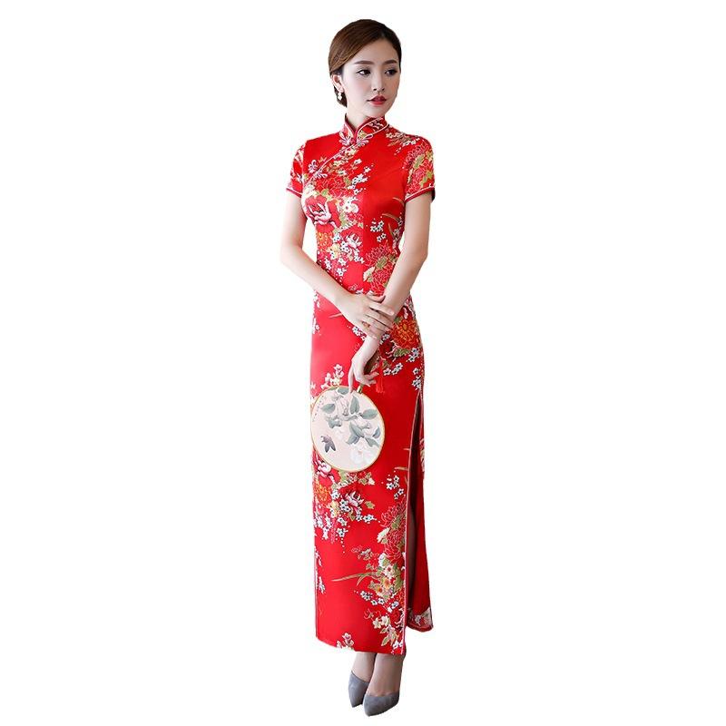 Long Hanfu catwalk cheongsam performance suit new daily etiquette improved dress Chinese retro red series