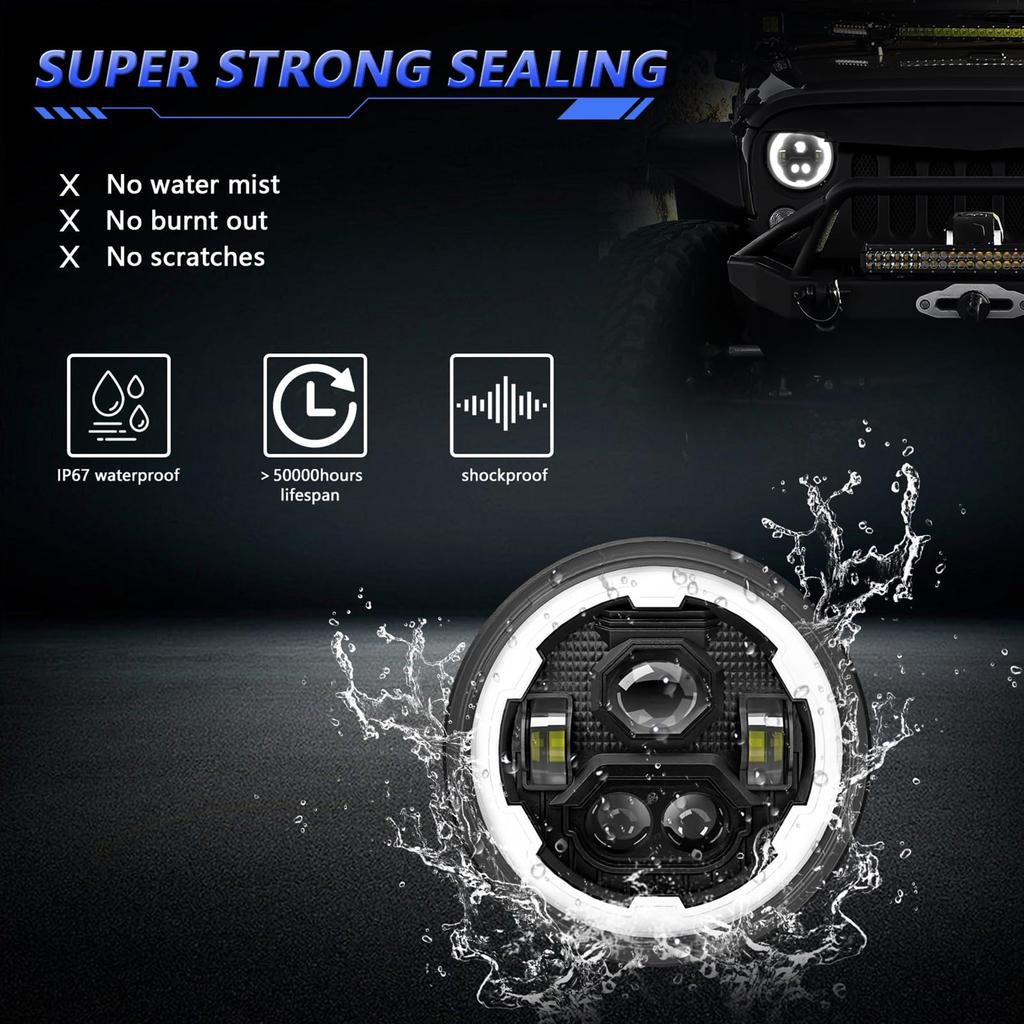 LED 7 Inch LED Headlight Round Headlight with Amber Turn Signal Car Motorcycle Waterproof IP67 2 Pack Headlight, Hi/Lo Beam, DRL,