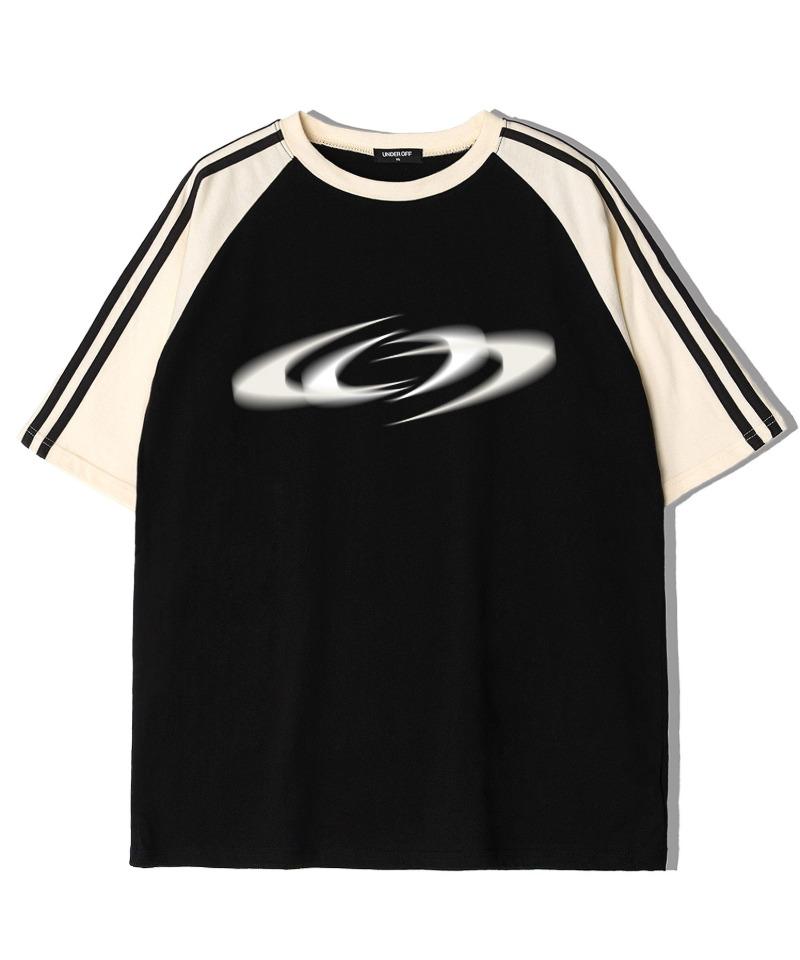 UNDEROFF Oversized Raglan Track Line Short Sleeve T-Shirt Illusion Black