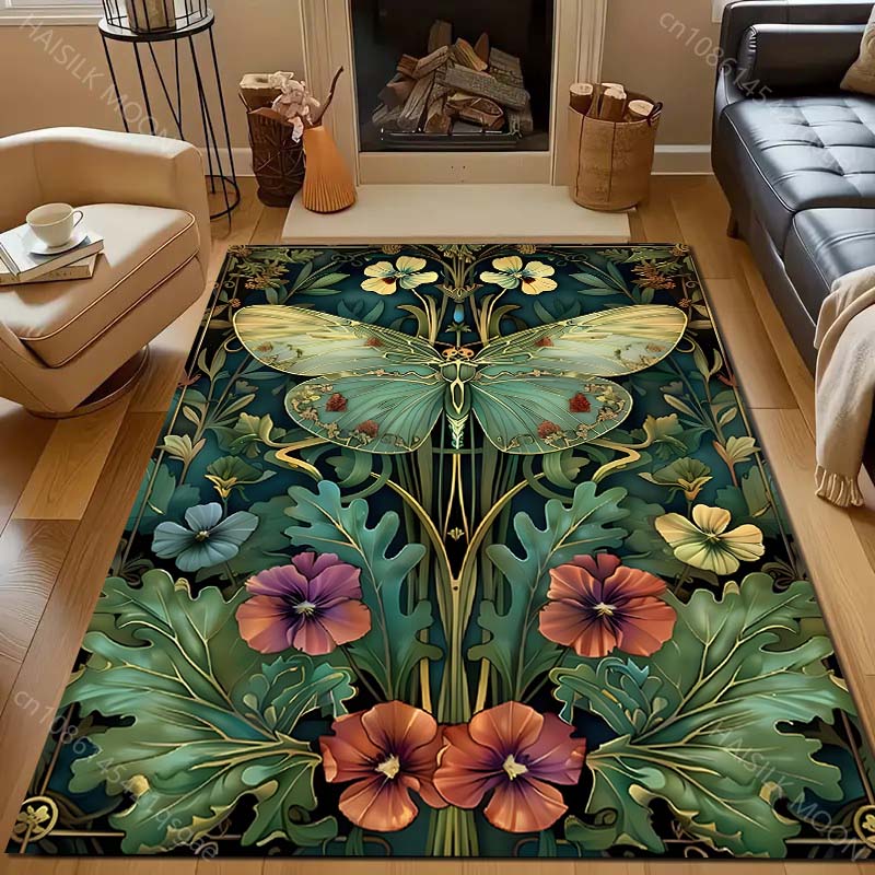 Moths and Flowers Print Carpet for Bedroom Living Room Bedside Sofa Floor Mat Modern Home Decor Area Rug Fast Shipping