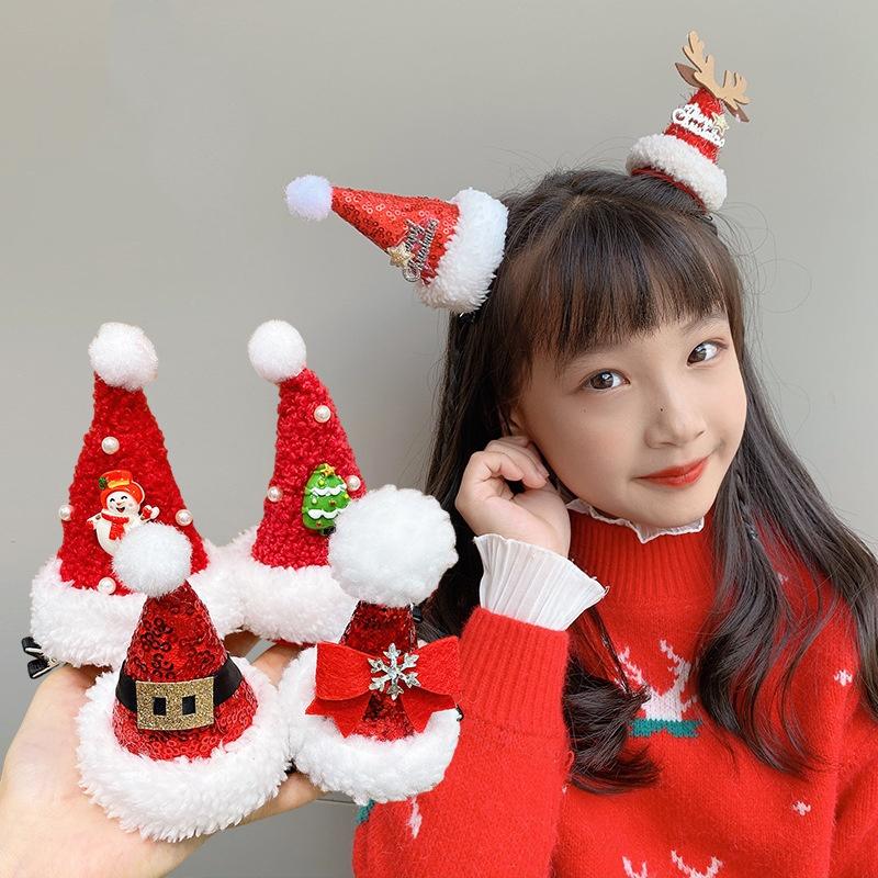 Cartoon Cute Red Christmas Hat Hair Clip Santa Claus Cosplay Hairpin Festival Photograph Props Hair Accessories Headwear Gift