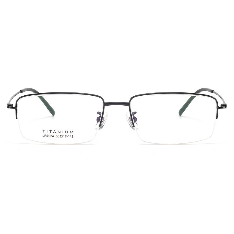 Men's Lightweight Pure Titanium Semi-Rimless Myopia Eyeglass Frames - Large Size