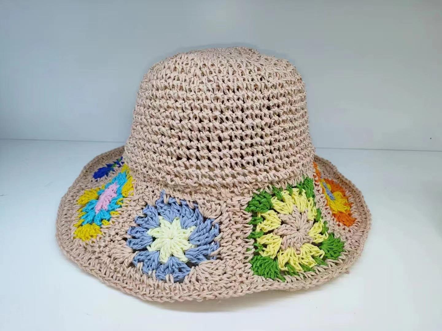

Dopamine color flower straw hat women summer beach visor bucket hat hollow straw hat sun hat M（56-58cm） рожевий