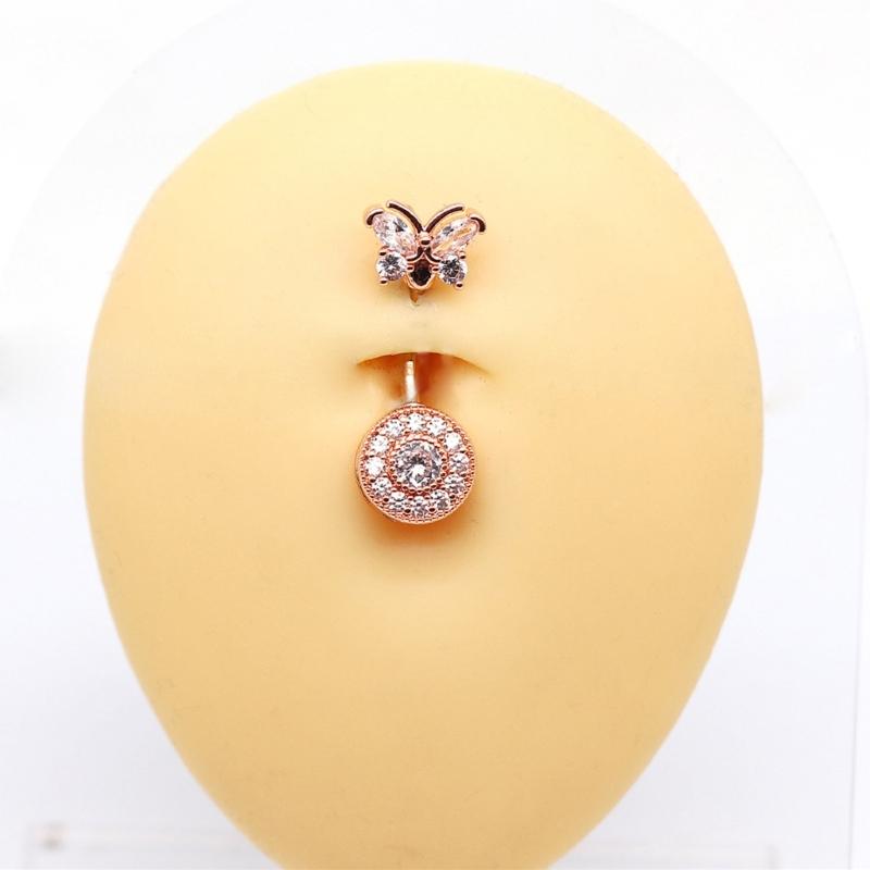 Butterfly-Belly Button Rings Stainless Steel Navel Piercing Jewelry Navel Ring Barbell for Women Girls Dangle Belly Ring