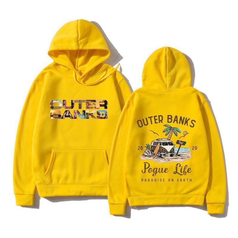 Mens Harajuku Style Graphic Hoodie Outer Banks Inspired Casual Sweatshirt With Pouch Pocket