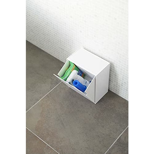 Yamazaki Wall-Mounted Toilet Pot & Storage Case, White, Approximately 8.7" W X 5.5" D X 9.2" H, Tower-Style Flap-Style Storage Box for Small Items, In