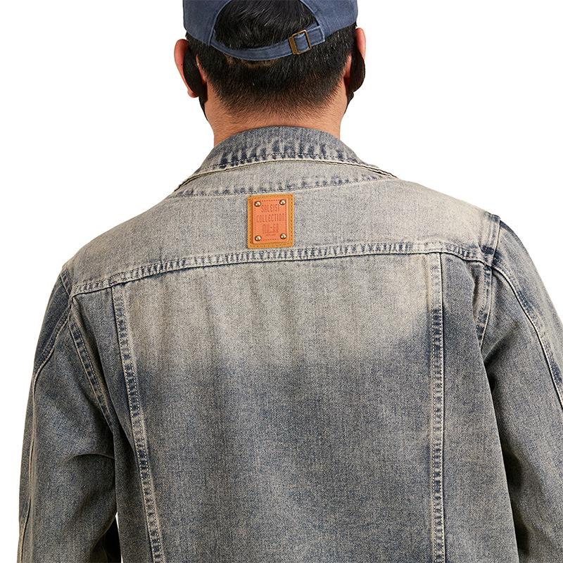 Men's Plus Size Retro Denim Jacket with Turn-Down Collar and Multi-Pockets for Spring
