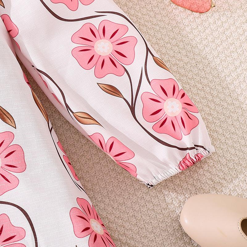 Big Girl's Autumn New Casual Bohemian Vacation Style Floral Print Long Sleeve Dress