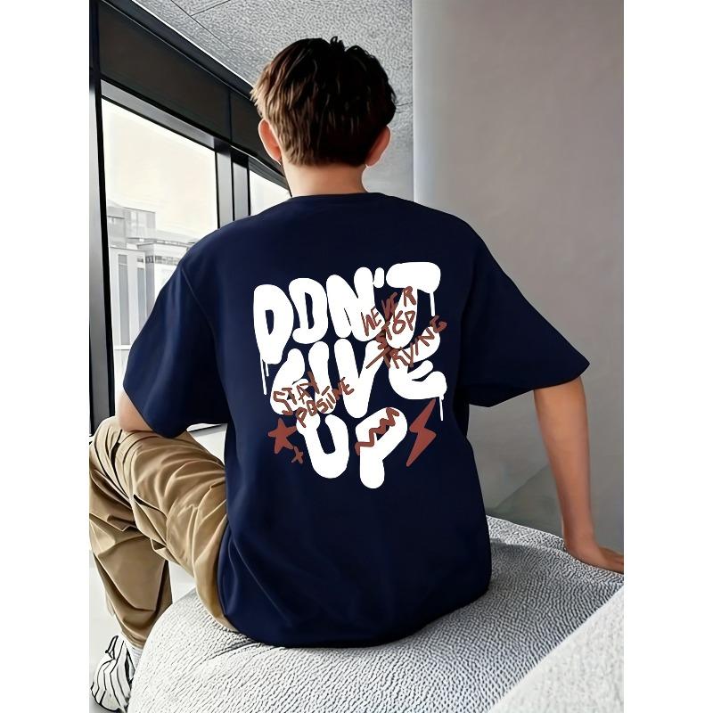 

European Size Boys Round Neck Short Sleeved T Shirt with English Print DON T GIVE UP 98cm